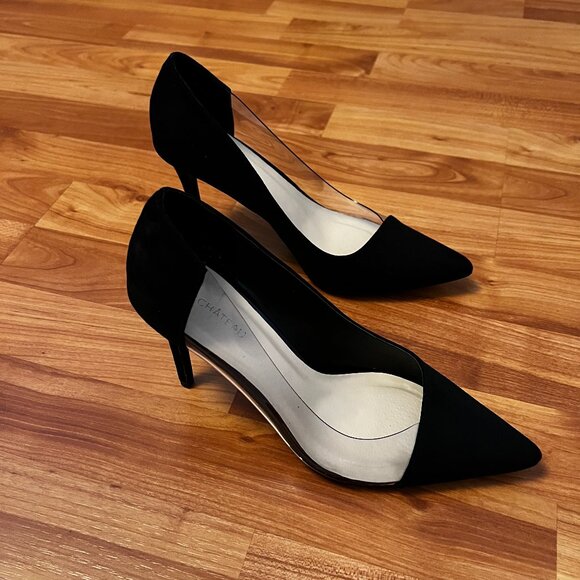 LE CHATEAU Black Suede Clear Side High Heel Pointed Toe Stilettos - Size 8.5 - Picture 6 of 12